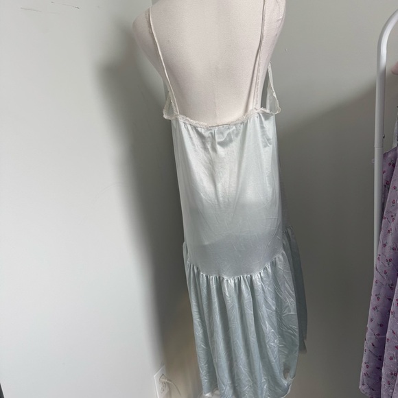 Vintage satin lace slip dress pastel blue babydoll nightgown coquette fairy XL - Picture 9 of 13